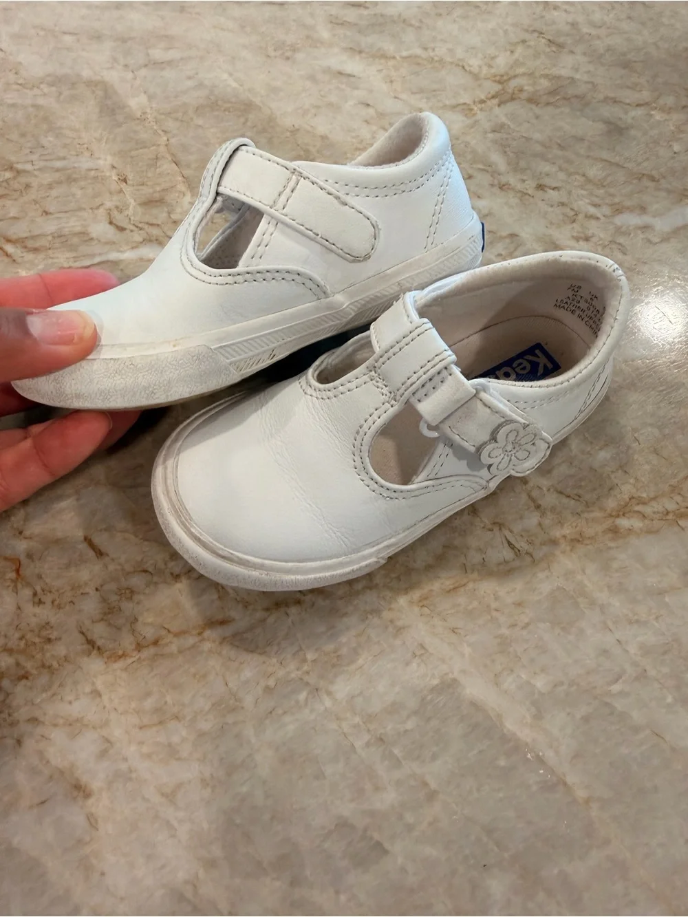 Keds White Girls' T-Strap Leather Mary Janes